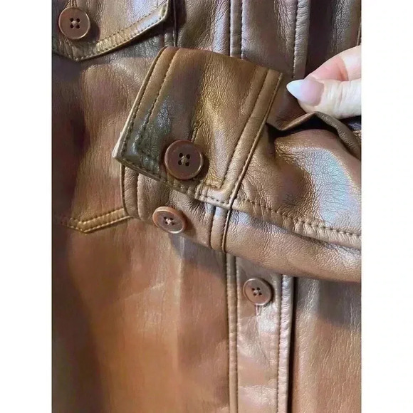 Aritzia Wilfred Ganna vegan brown leather shirt jacket shacket size XXS/XS/S - Picture 10 of 11
